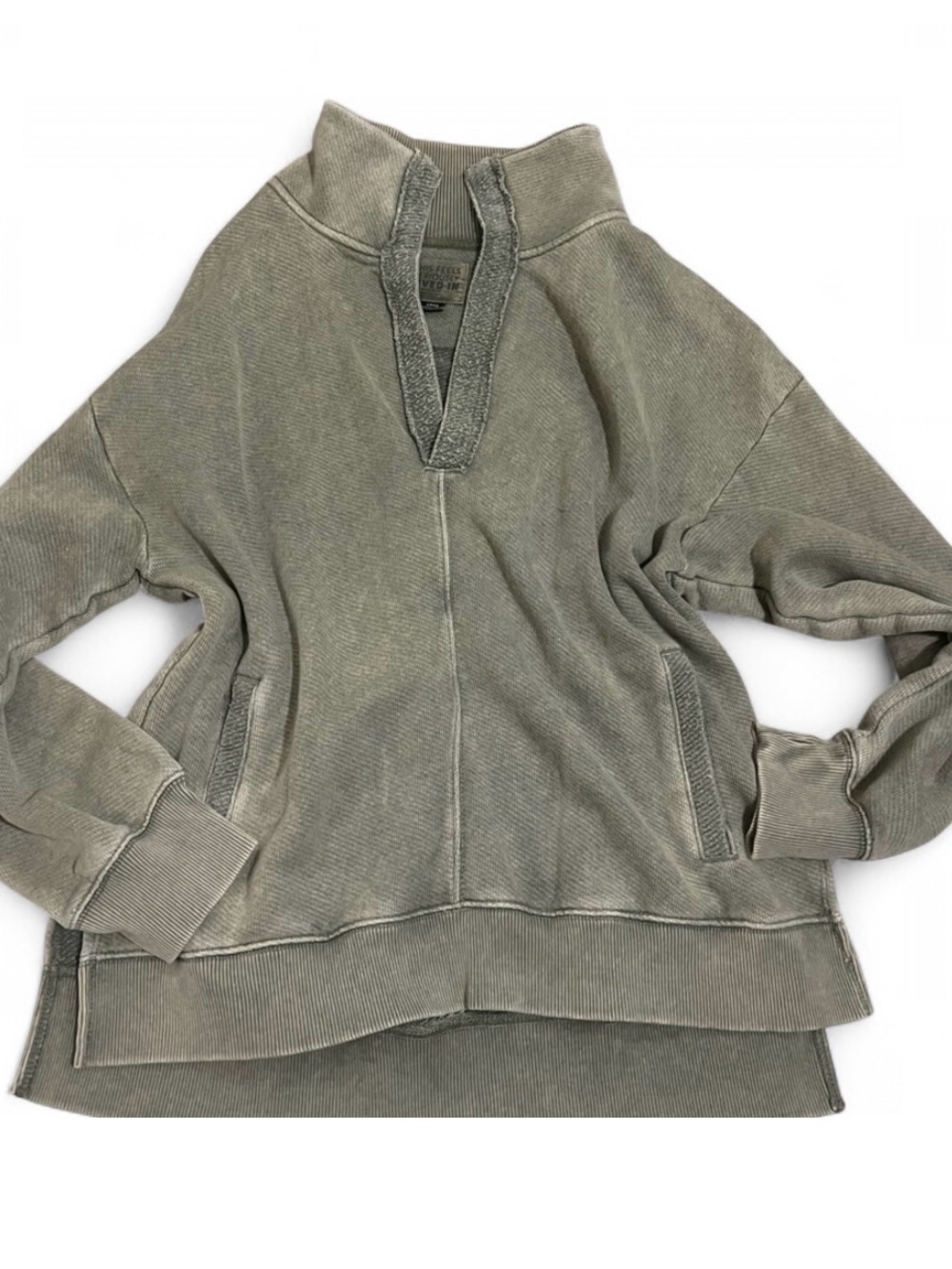 American Eagle Washed Olive Pullover Half-Zip Sweatshirt
